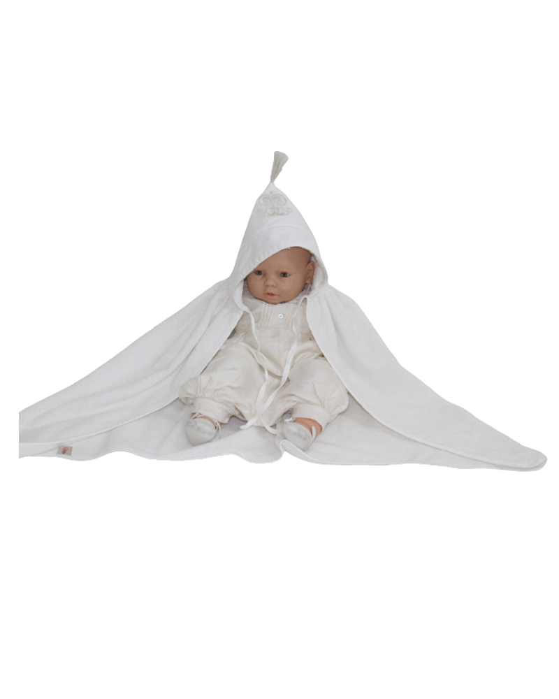 Bath Cape with Embroidery - Cocoon & Butterfly - White