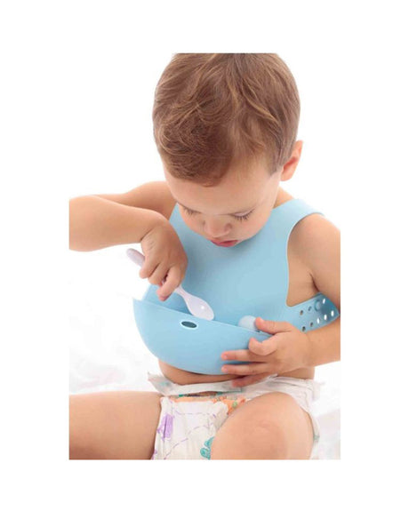 Bavoir Attache Dorsale MINIKOIOI en Silicone - Bleu