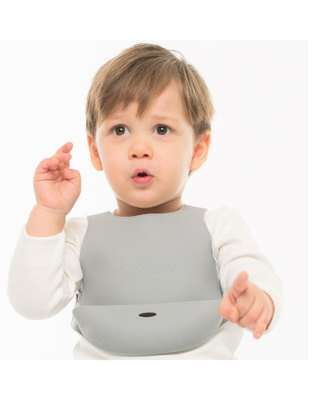 Bavoir Attache Dorsale MINIKOIOI en Silicone - Gris