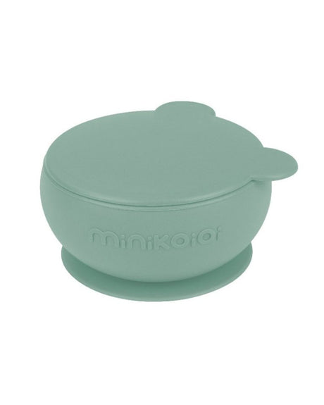 Set en Silicone MINIKOIOI : Bol Gobelet Cuillère – Vert Rivière