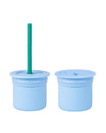 MINIKOIOI Vaso 3 en 1 con 2 Tapas y Pajita de Silicona - Azul