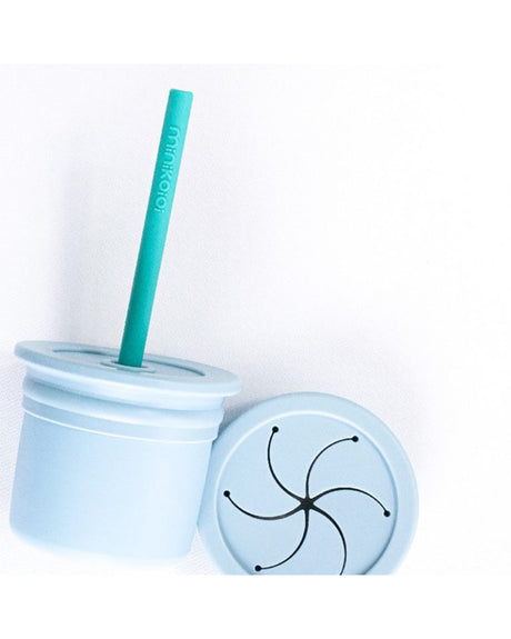 MINIKOIOI 3 in 1 Cup with 2 Lids and Silicone Straw  – Blue