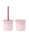 MINIKOIOI Vaso 3 en 1 con 2 Tapas y Pajita de Silicona - Rosa