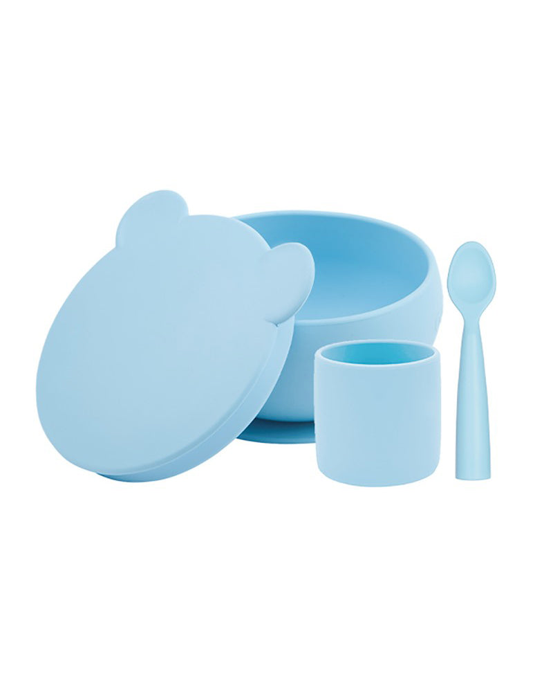مجموعة سيليكون منكوكوئي: وعاء كوب ملعقة - زرقاء