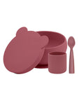 Set en Silicone MINIKOIOI : Bol Gobelet Cuillère – Rouge Velvet