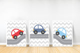 Set of 3 decorative paintings - Three Cars on the road - White