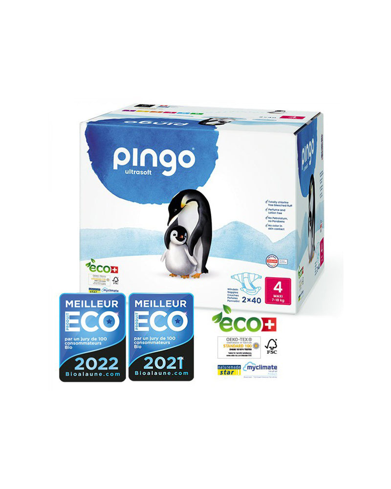 Couches Écologiques Pingo Taille 4 Jumbo - (7-18Kg) boîte de 2x40 Unités