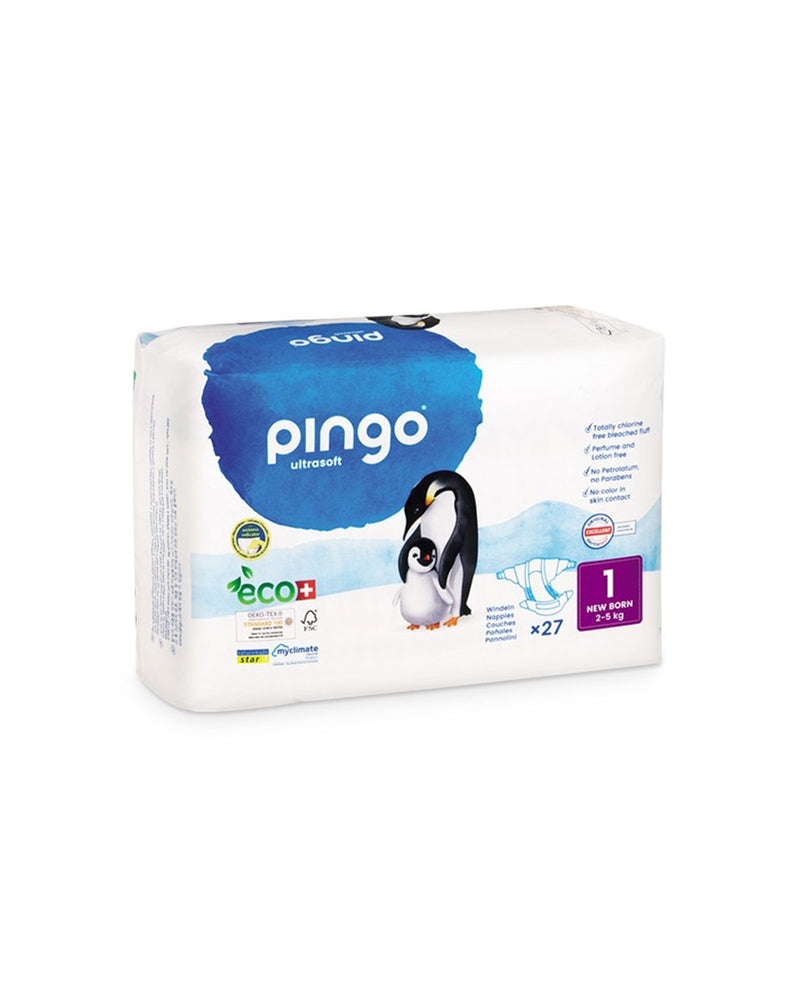 Couches Écologiques Pingo Taille 1 Jumbo - (2-5Kg) boîte de 2x27 Unités+ Lingette Offerte